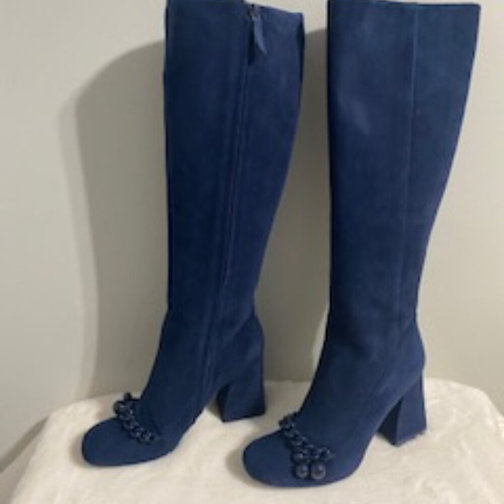 Tory Burch Addison 95 MM Boots Addison Suede Royal Navy Blue Size 10.5 Boot - Picture 6 of 6